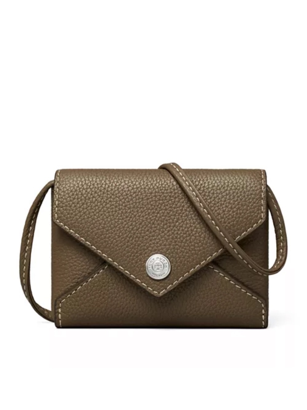 Tory Burch leather crossbody card case Lanyard Wild mushroom NEW